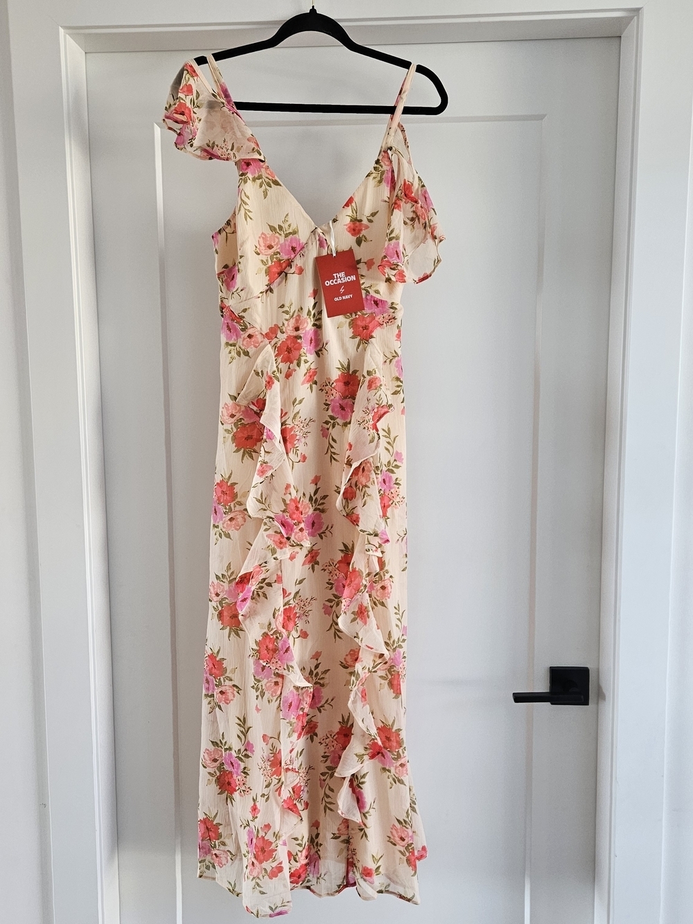 NWT Old Navy Floral Ruffle Maxi Dress The Occasion Collection Peach Pink SIZE 4